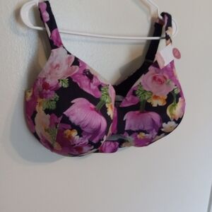 Cacique Comfort Bliss Floral Women's Bra - Black and Pink Sz 38J
